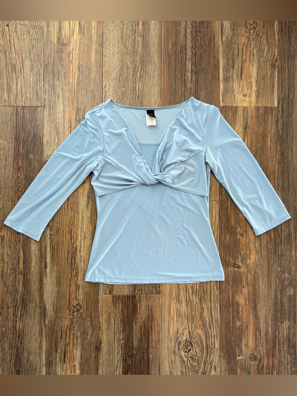 Y2K Wrapper Twist 3/4 Sleeve Blouse Womens Size Large Light Blue